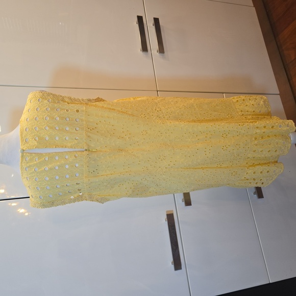 Loft Cotton Embroidered Floral Ruffled Eyelet Sleeveless Dress Yellow Size 12 - Picture 4 of 11